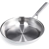 Merten & Storck Tri-Ply Stainless Steel 10” Frying Pan Skillet, Professional Cooking, Multi Clad, Heats Evenly, Drip-Free Pouring Edges, Browning, Induction, Durable, Oven & Dishwasher Safe