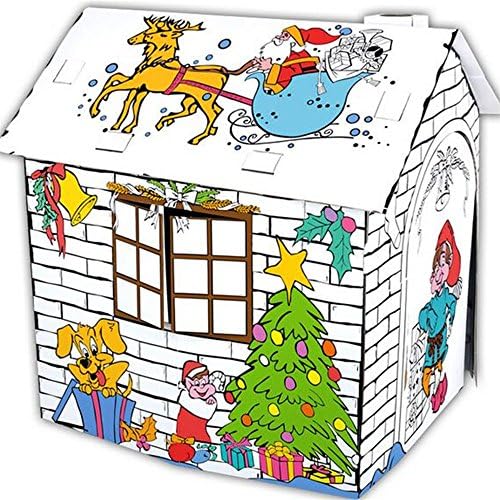M&amp;H Kid's Foldable Playhouse Kit, Toys Craft Color a House , Child DIY Hand Drawing Painting and Imagination Training Toy Play House (Christmas)