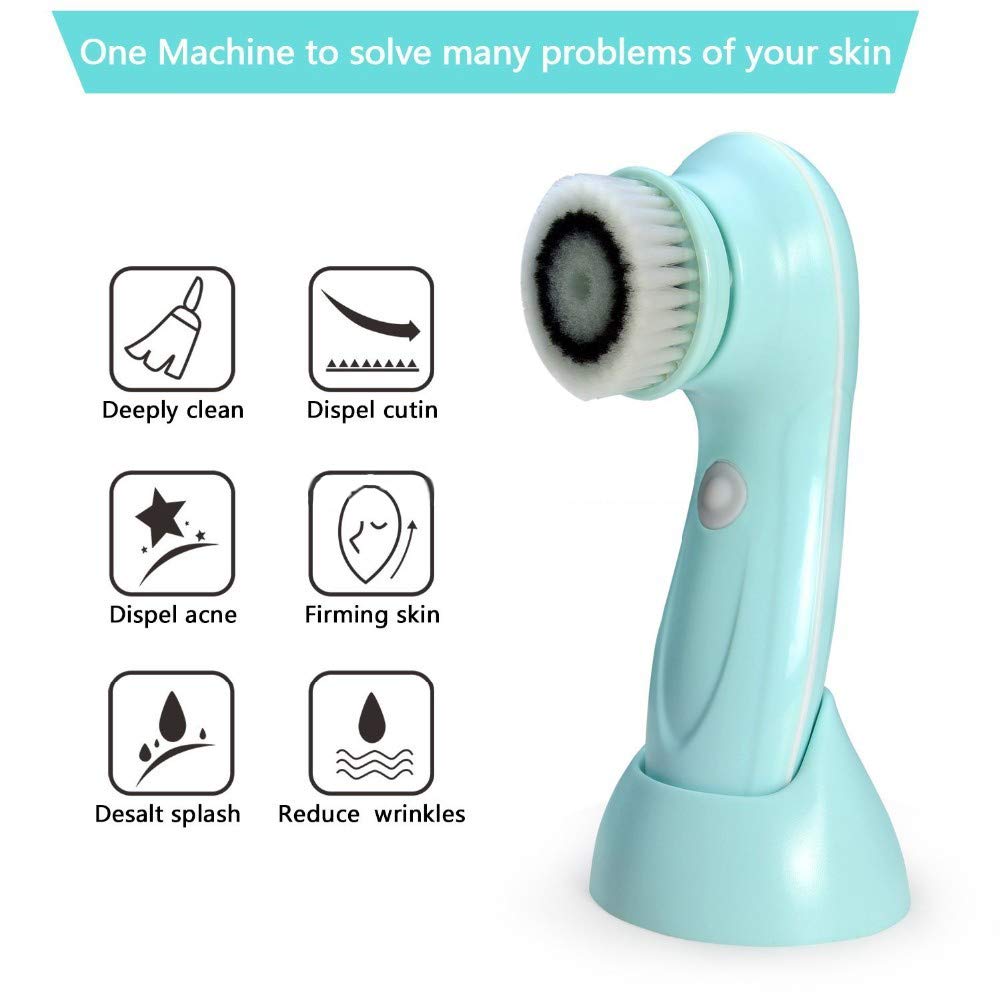 CARESHINE Face Brush Waterproof Electric Exfoliation & Cleansing System Soft Silicone Brush Face Washing Machine With 3 Heads Minimize Pores + Help Get Rid of Acne and Blackheads