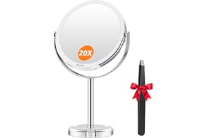 Auxmir 20X Magnifying Makeup Mirror, Double Sided 1X/20X Magnifying Mirror, Tabletop Magnified Vanity Mirror with Magnification, 360° Rotation, Stand for Dressing Table, Bathroom, Bedroom