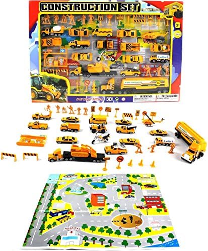  Super Metro Complete Construction Crew 43 Piece Mini Toy Diecast Vehicle Play Set, Comes with Street Play Mat, Variety of Vehicles and