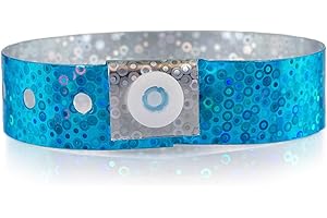 100 WristCo Blue Holographic Plastic Wristbands for Events – Extended Wear, Glowing Color Prevents Reuse – Premium-Grade Bracelets for Hospital & Medical ID, Party & VIP Identification