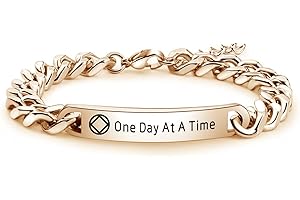 WAJJUAN One Day At A Time Bracelet AA Bracelet Sobriety Gift Addiction Recovery Gift NA Gift 12 Step Gifts Motivational Gifts (NA BRchain RG)