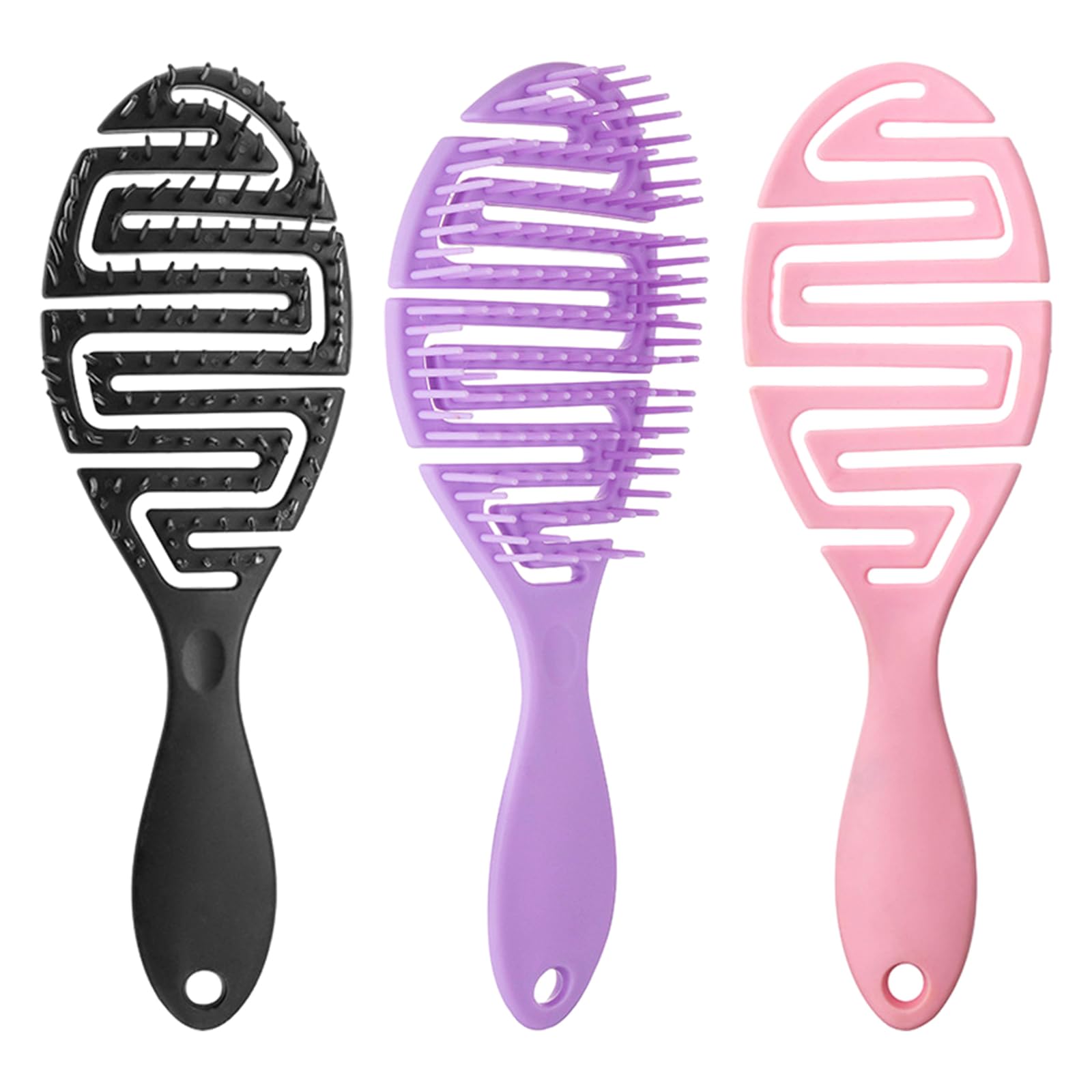 3 Pcs Detangle Hair Brush, Flexible Hair Brush Wet Styling Hairbrush Unique Spiral Hairbrush for Women Girls