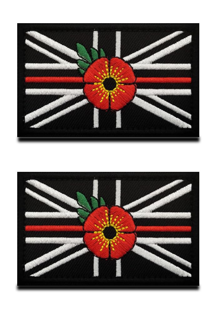 2 Packs British Union Jack Rose Dynasty Embroidered Hook and Loop Patch Great Britain UK Rose Tactical National Morale Badge for Military Uniforms Jacket Bags Backpack Cap Armband