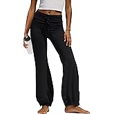 LAMISSCHE Fold Over Leggings Bubble Yoga Pants High Waisted Wide Leg Flare Leggings Workout Gym Pilates Lounge Pants