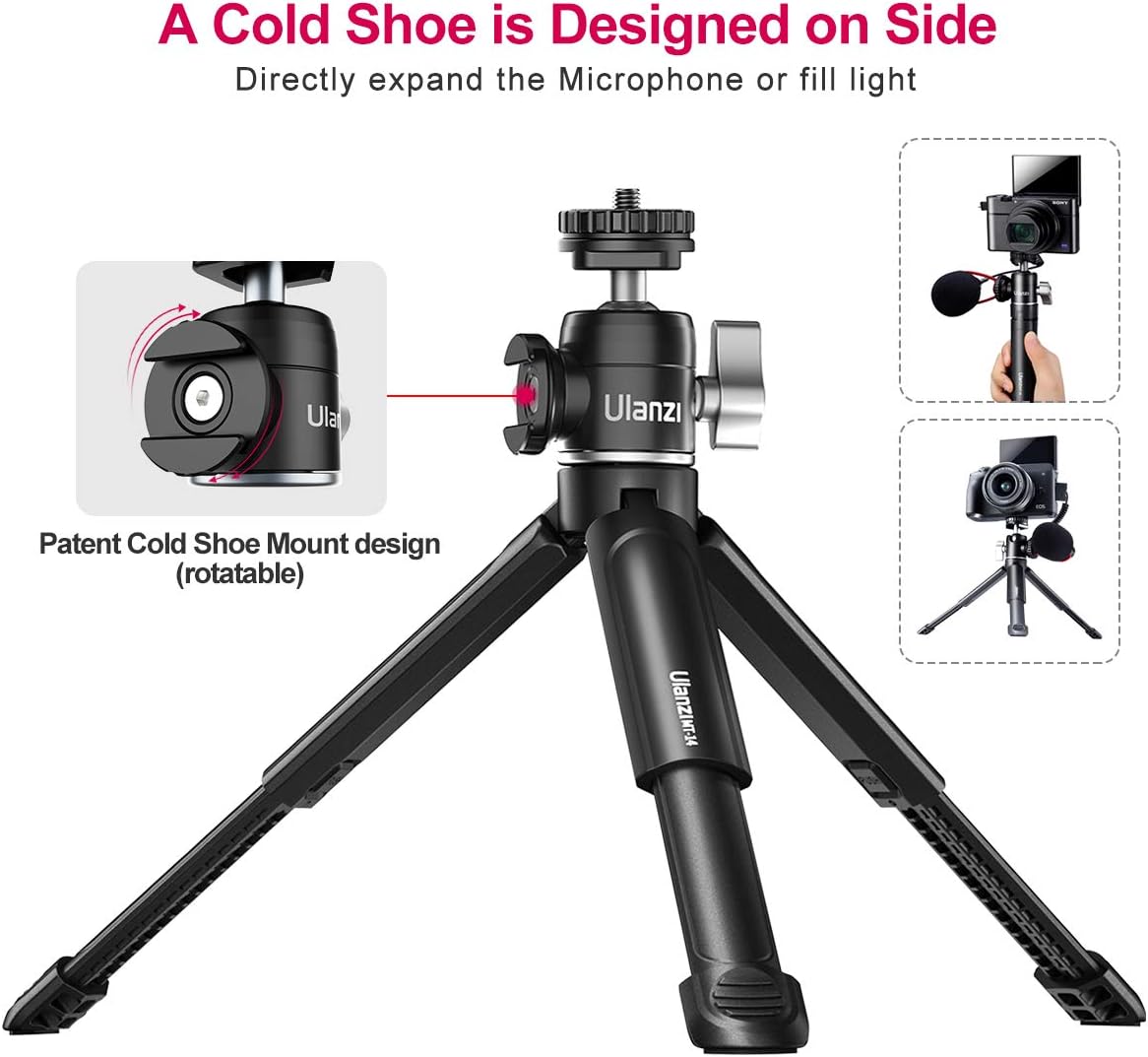 Mini Tripod PICTRON MT-14 Mini Camera Tripod with 360° Ball Head & Cold Shoe, Extendable Small Selfie Stick Tabletop Tripod for Camera iPhone Android Projector Monopod Webcam DSLR Gopro : Camera & Photo