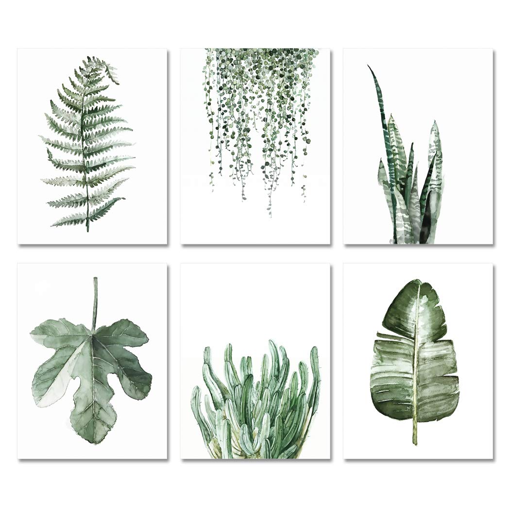 Plant Prints Unframed Wall Art for Living Room Decor, 8x10 Canvas Prints Set of 6, Botanical Leaf Posters Sage Green Decor