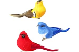 FBIRDY 3pcs Artificial Birds Fake Birds Decorative Hanging Ornaments Realistic Birds for Crafts Garden Flower Floral Arrangements and Christmas Decor Yard Patio Wreath Designs