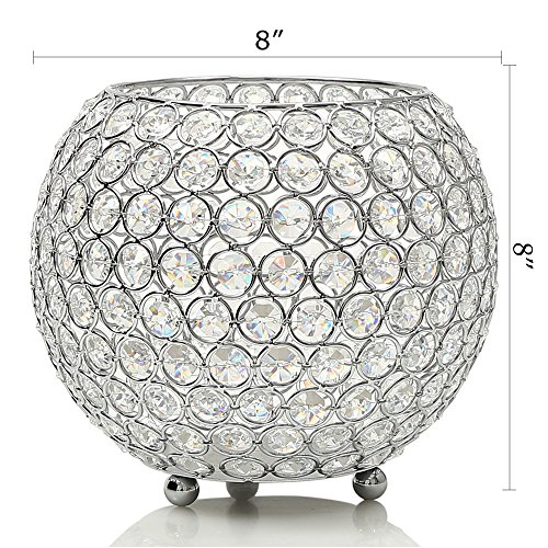 VINCIGANT Decorative Silver Crystal Clear Display Vases / Bowl Candleholders/Candle Shade for Valentines Day Home Holiday Decoration Wedding Coffee Table Decorative Centerpiece ,8 inch Diameter - Thumbnail 4