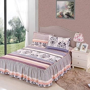 Zhiyuan Flower and Stripe Brushed Microfiber Bedspread with Ruffle Skirt Full