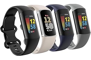 4 Pack Waterproof Bands Fit for Fitbit Charge 5 / Fitbit Charge 6 Bands for Women Men, Classic Soft Sports Replacement Wristb