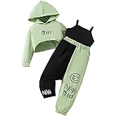 Axumity Kid Toddler Girls Clothes Outfits Letter Graphic Hoodie Sweatpants Cami Top 3PC Fall Winter Pant Set