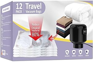 HZD 12 Pack Vacuum Storage Bags, Space Saver Bags, for Comforters and Blankets, Plush Toy, Vacuum Seal Bags for Clothing (3 Jumbo/3 Large/3 Medium/3 Small) Vacuum Bags with Pump Electric