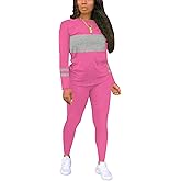 Hakubeby Two Piece Sets for Women Long Sleeve Striped Crewneck Slim Fit Active Sweatsuits Spring Fall 2025 Fashion