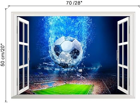 Amazon Co Jp Waydqt サッカーウォールステッカーサッカーポスターウィンドウ表示壁紙サッカーフィールドデカールピッチ家の装飾ブルービニールステッカー Home Kitchen