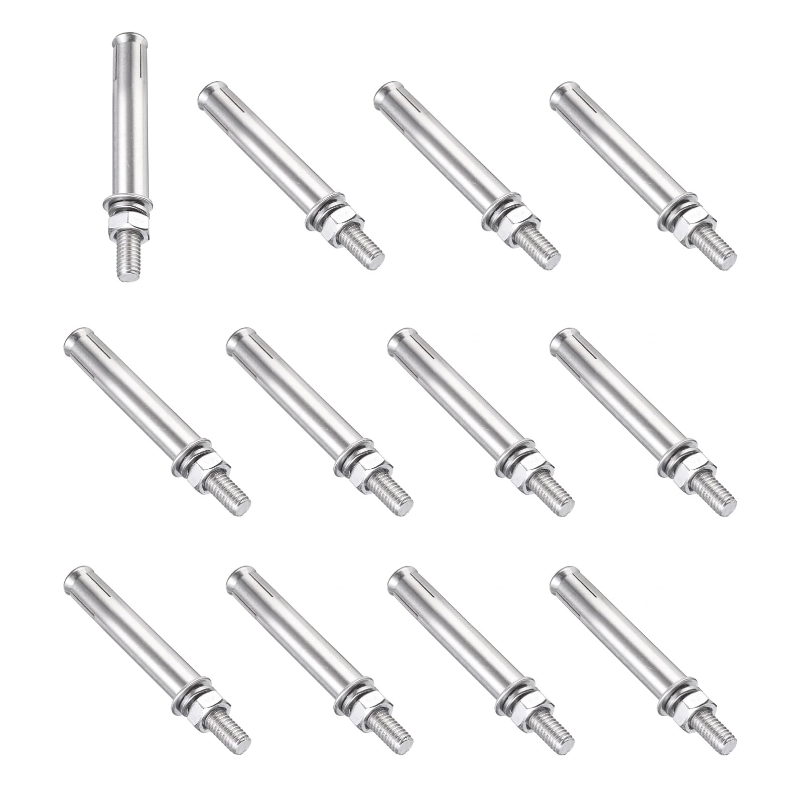 PATIKIL M8 x 80mm Expansion Bolts, 12Pcs 304 Stainless Steel Expansion Screw Bolts Sleeve Anchoring Fastener for Wall Concrete Brick Wall Drywall Air Conditioner, Silver