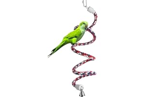 Aigou® Bird Rope Perch,Spiral Cotton Parrot Swing Climbing Standing Bird Toys with Bell (Small - 52 inch)