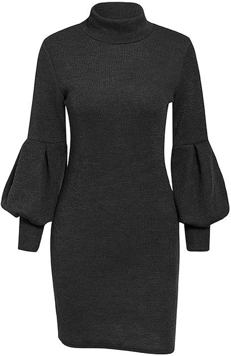 Turtleneck Lantern Sleeve Women Dress Winter Sweater Dress midi Dress: Amazon.ca: Clothing 