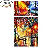 2 Pack 5D DIY Diamond Painting Set Arts Crafts Wall Stickers For Living Room Rainy Night（42x50cm/16.5x19.5