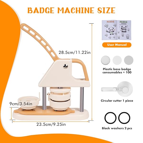 BUTTON MAKER MACHINE,2.25INCH 100PCS PIN BADGE PRESS MACHINE BOTTOM COVERS WITH 100PCS CLEAR FILM & BUTTON PARTS & CIRCLE CUTTER, IDEAL DIY KIT FOR KIDS