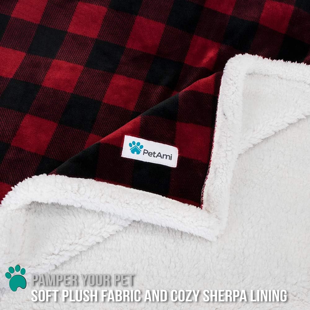 PetAmi Waterproof Dog Blanket for Bed, Couch, Sofa | Waterproof Dog Bed Cover for Large Dogs | Sherpa Fleece Pet Blanket Furniture Protector | Reversible Microfiber | 80 x 60 (Checkered Red) : Pet Supplies