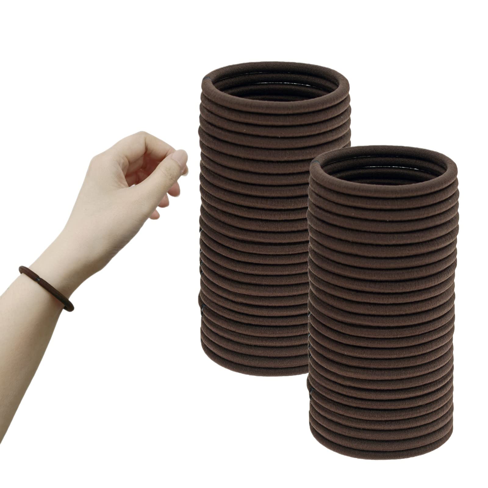 50 Pieces Hair Ties for Thick Hair 4mm Hair Elastics for Women or Men (Brown)