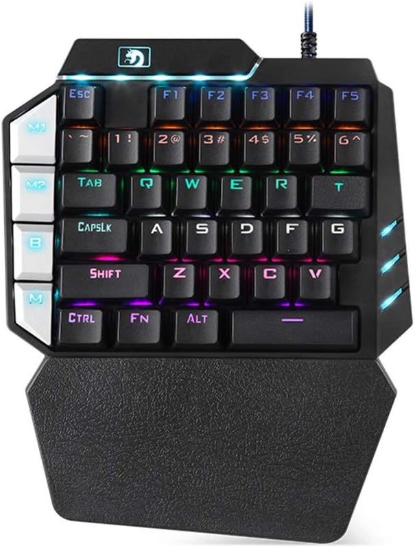 Guanwen Mechanical One-Handed Gaming Keyboard,Blue Switch 7-Color Breathing Backlit Mini 38-Key Ergonomic Esports Single Hand Keyboard for PC Laptop Computer