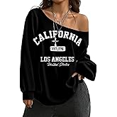SOLY HUX Women's Off The Shoulder Sweatshirts Oversized Streetwear Long Sleeve Graphic Pullover Tops