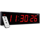 Ivation Oversized Digital Wall Clock with Large LED Display, 24" Red | Durable aluminum frame, 6 brightness levels, Time memory, Remote control, Shelf or wall mount