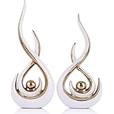 Ceramic Abstract 2 Piece Statue Set, White and Gold Home Decor Accents for Home Decor Statue Mantel Shelf Decor Unique Shelf Decor on Mantel, TV Cabinet Divider Table Top and Dining Table Centerpiece.
