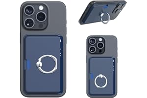 BINOCS Magnetic Phone Wallet with Ring Holder, Sidepush Mag-Safe Card Holder with 360 Degree Adjustable Ring Stand Compatible with iPhone 15/14/13/12 and Pro/ProMax Series