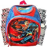Superman Backpack for Boys Preschool Toddler ~ Deluxe 12 Inch Superman Mini Backpack and Bonus Batman v Superman Stickers (Superman School Supplies)