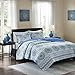 Home Essence Taya 3 Piece Queen Quilt Set Reversible Solid Printed Medallions Light-Weight Rustic Coverlet Soft Microfiber Bedding for All Season, Full, Blue