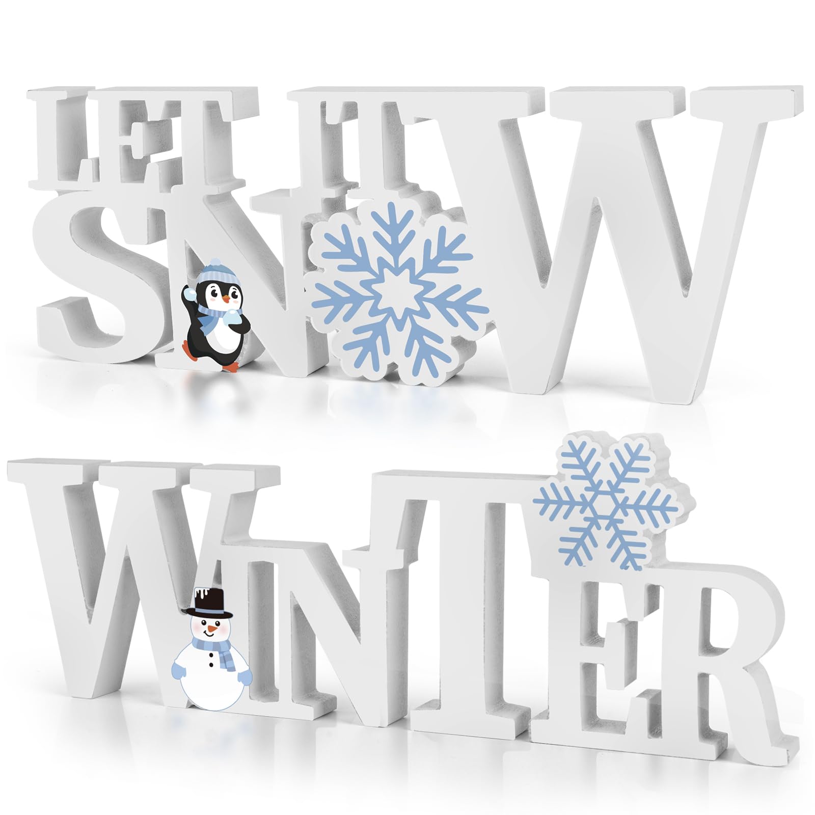 Photo 1 of *MINOR DAMAGE*
COCHIE Wooden Winter Let It Snow Sign, Snowflake Winter Decorations for Home, Office, Shelf, Mantel, Indoor, Blue White Wood Table Top Party Decor (White)