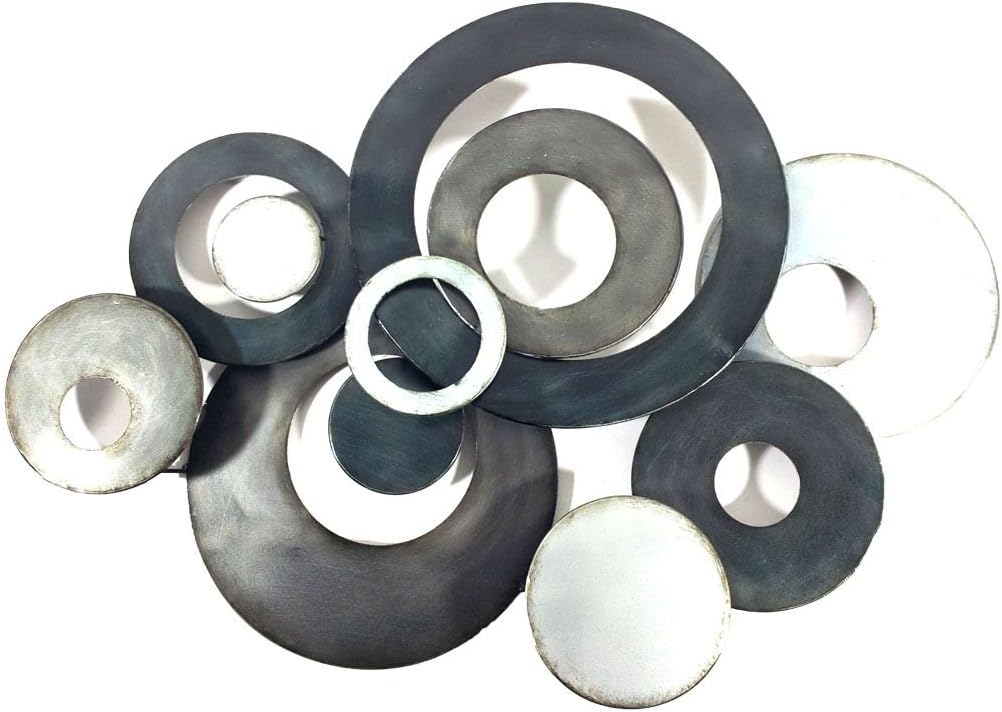 Metal Wall Art Decor Sculpture Charcoal Grey Linked Circle Disc