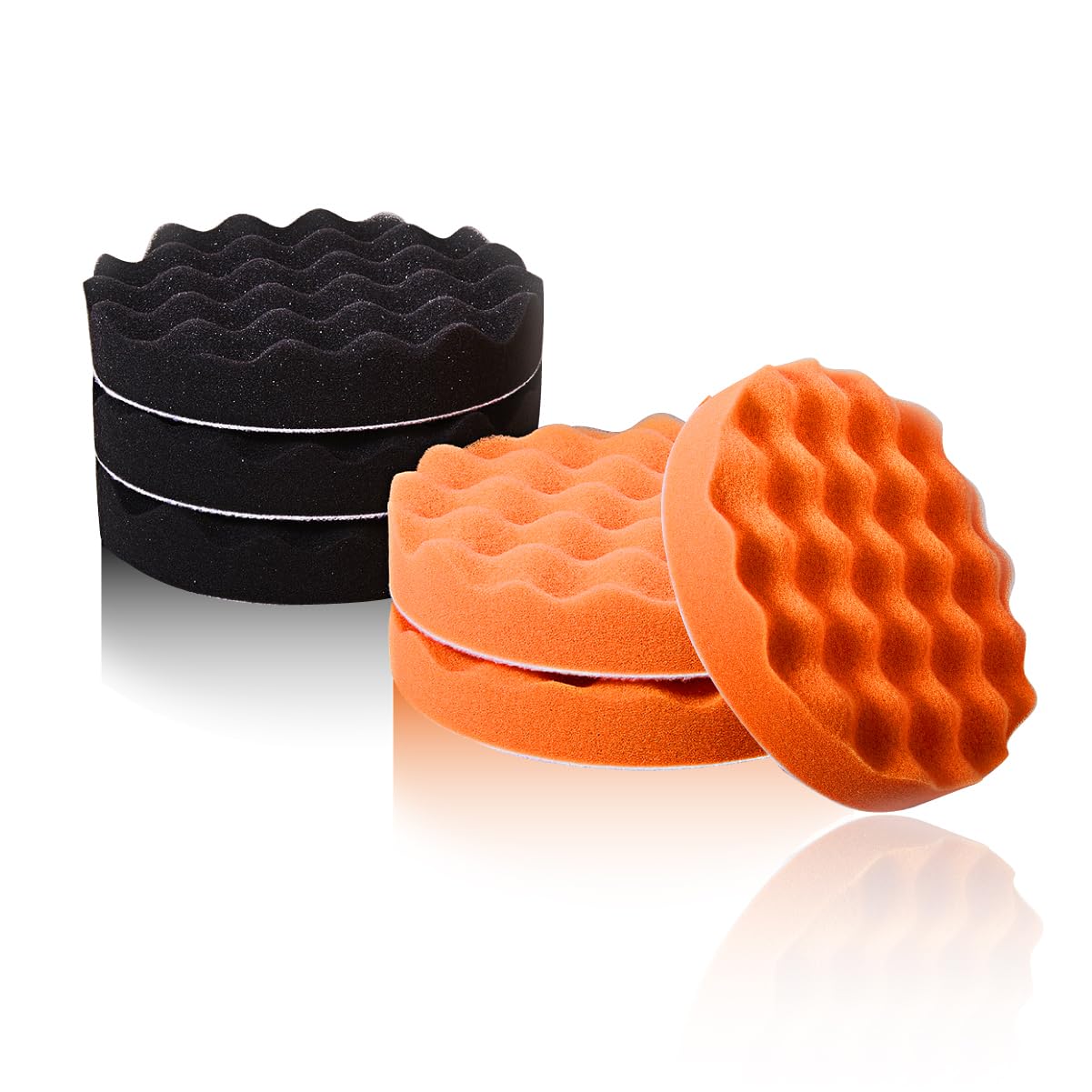 125mm 6個セット 愛車を傷つけない サイズ多種類有り ソフト バフ スポンジ 電動ポリッシャー 洗車 ワックスがけ 研磨 コンパウンド 波型 赤5＆黒5セット (6, 125ｍｍ)商品画像