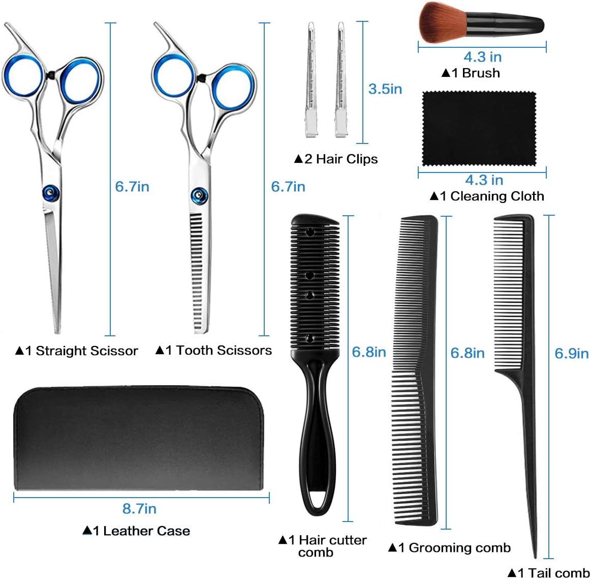 Hair Cutting Scissors Kits, 11Pcs Professional Stainless Steel Haircut Kit Cutting Scissors (Thinning Shears, Hair Razor Comb, Clips, Cape), for Home, Salon, Barber: Home Improvement