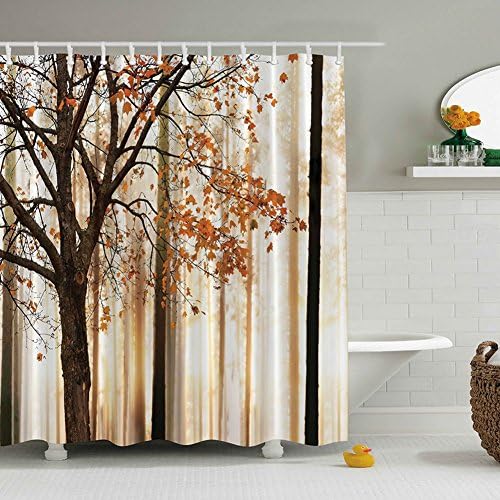 Soule Rainforest Tropical View Decor Happy Panorama Dream Maple Woods Falling Fall Park Road Autumn Leaves Polyester Fabric Bathroom Shower Curtain Set with Hooks