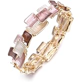 LUREME Vintage Stack Bracelet - Square & Rectangle Multi-Color Enamel Bangle for Women, Adjustable Jewelry (bl003624)