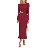 MEROKEETY Women's Fall Long Sleeve Bodycon Dresses Elegant Wedding Guest Cocktail Party Midi Maxi Dress