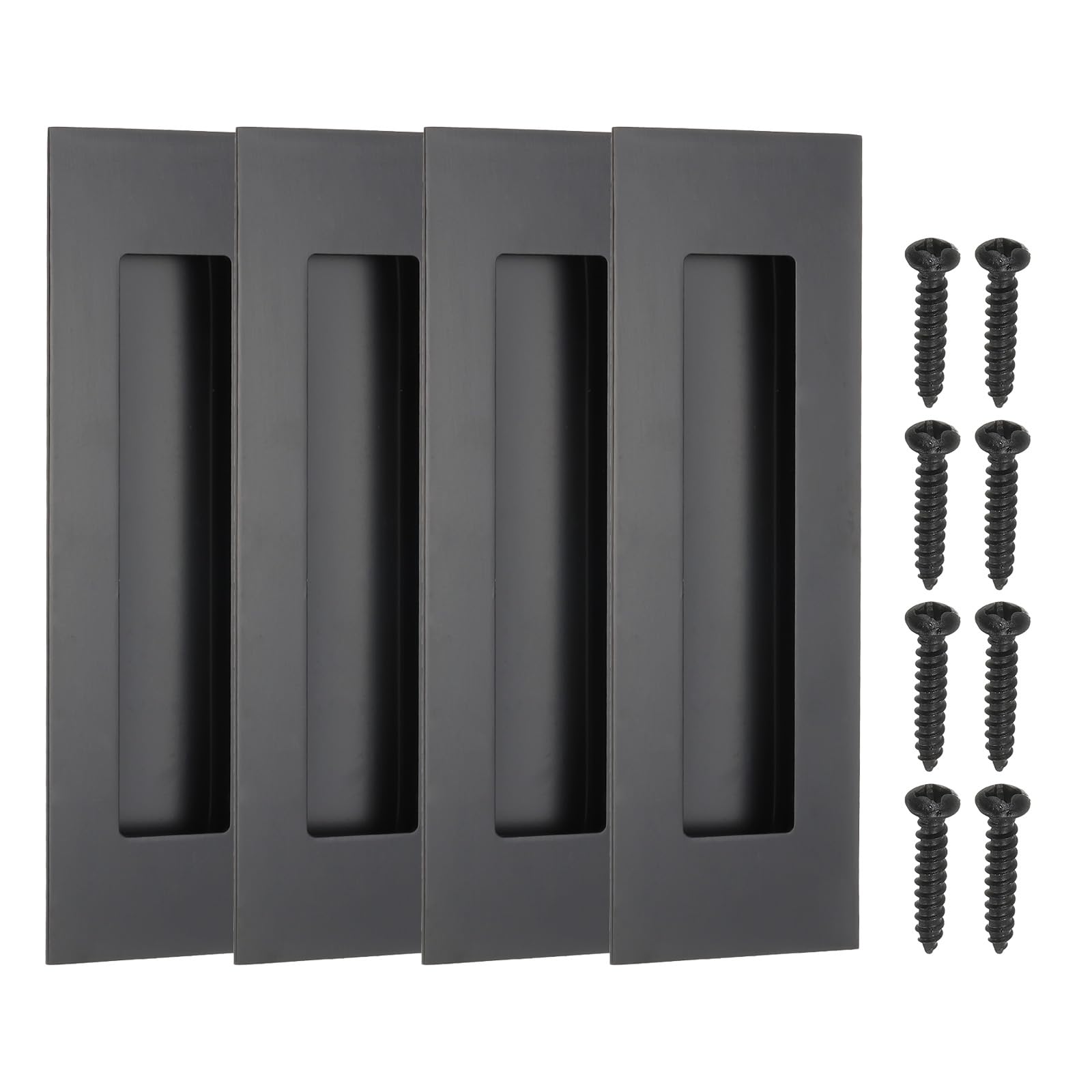 PATIKIL Recessed Finger Flush Pulls 6" 4 Pack Sliding Closet Door Pulls Pocket Door Handles Rectangular Barn Hardware Set with Screws for Home Bathroom, Black