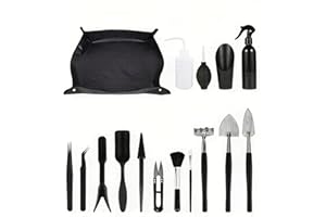16pcs Succulent Gardening Tool Set - Durable Black Plastic & Metal, Includes Carrying Bag, Watering Bottle, Transplanting & M