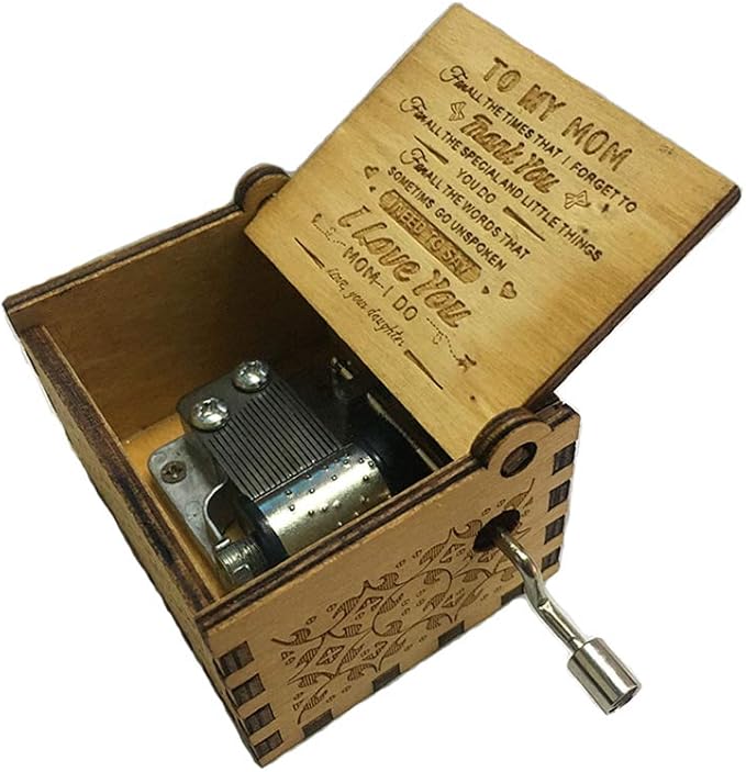 NOZOMI Wooden Music Boxes, Mechanism Carved Vintage Hand Crank Musical