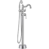 WINKEAR Freestanding Floor Mount Tub Filler with Handheld Shower Roman Bathtub Faucet by Brushed Nickel Finish, Swivel Spout with Brass Rough-in and Water Hose