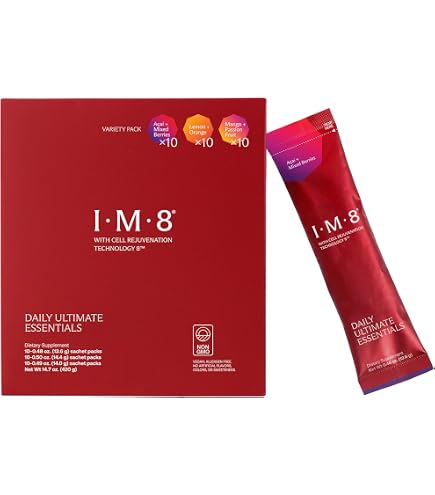 Amazon.com: IM8 Daily Ultimate Essentials All-in-One Multivitamin  Supplement Travel Packs, 92 Nutrient Rich Ingredients CoQ10, Probiotics,  Vitamins, Greens, Gluten Free, Vegan, Acai Mixed Berry, 30 Servings :  Health & Household