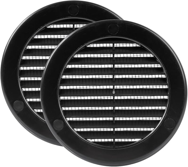 Vent Systems Ø100 mm Round Soffit Vent Cover Pack 2 Black with Mounting Neck