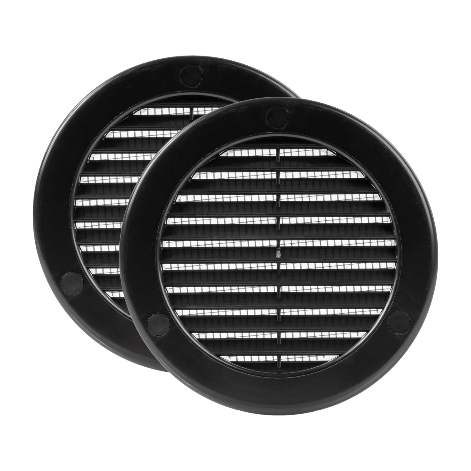 Vent Systems Ø100 mm / 4'' Inch - Pack of 2 - Black Soffit Vent Cover with Mounting Neck - Round Air Vent Louver - Grille Cover - Built-in Mesh Screen Guard - HVAC Fresh Air Vents Bathroom, Kitchen — image 1