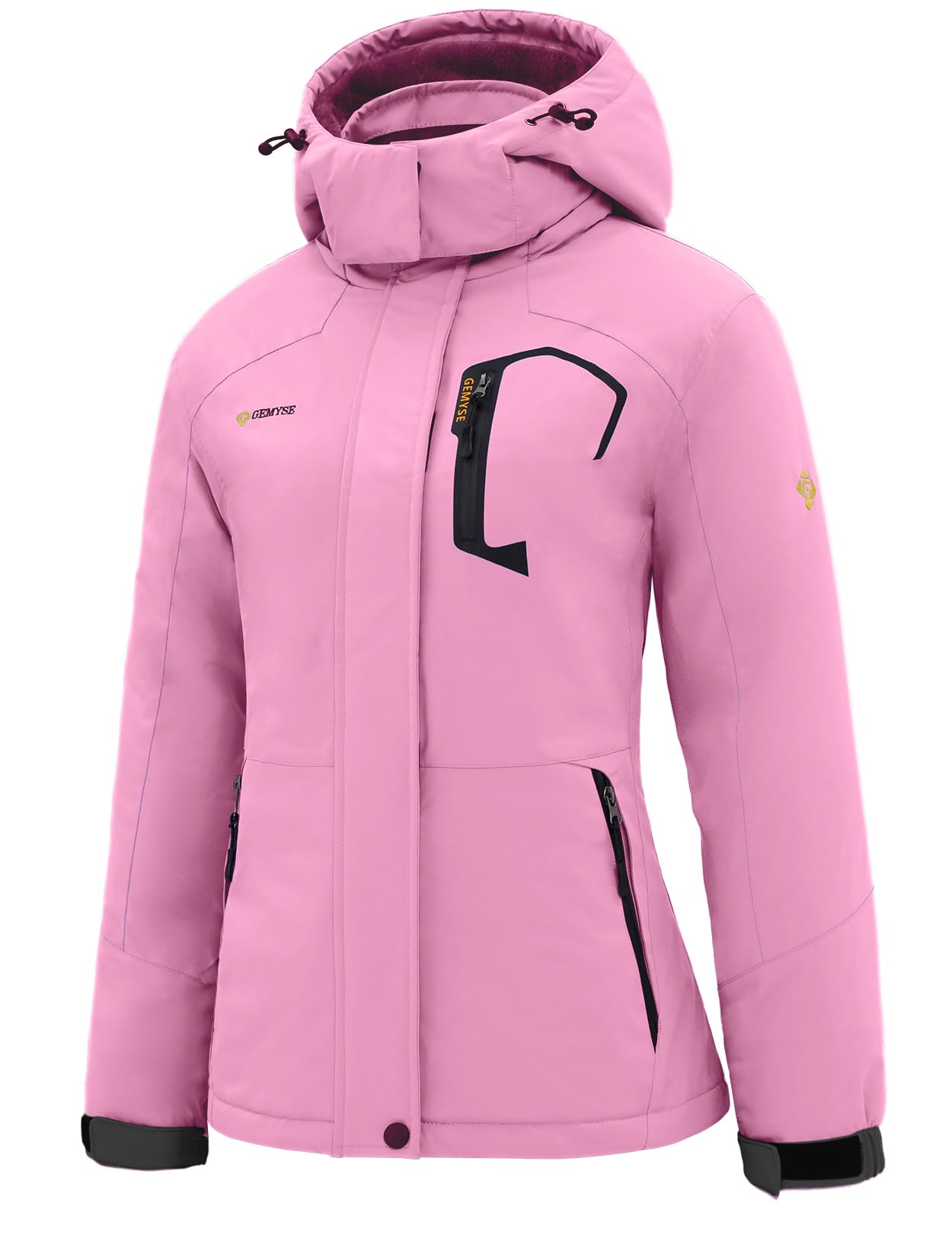 GEMYSE Women's Ski Snow Jacket Warm Winter Waterproof Coat Snowboard Rain Jacket Hooded Windproof Windbreaker(Carmine Rose Pink,Large Image