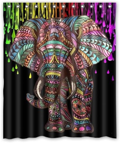 Assaoy Elephant Shower Curtain,Cute Black Elephant Design Waterproof Fabric Bathroom Shower Curtain 60"x 72"
